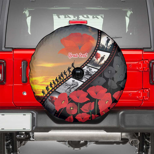 Personalised Remembering ANZAC Lest We Forget Spare Tire Cover Vintage Film Frame Memorial Red Poppy