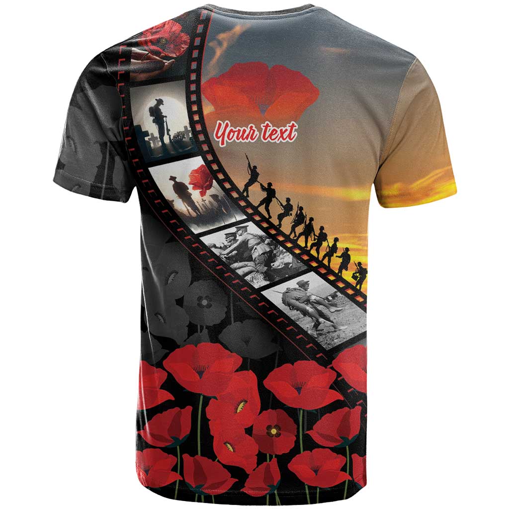 Personalised Remembering ANZAC Lest We Forget T Shirt Vintage Film Frame Memorial Red Poppy