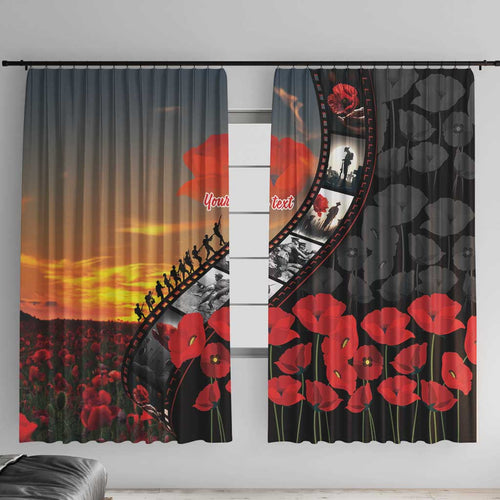Personalised Remembering ANZAC Lest We Forget Window Curtain Vintage Film Frame Memorial Red Poppy