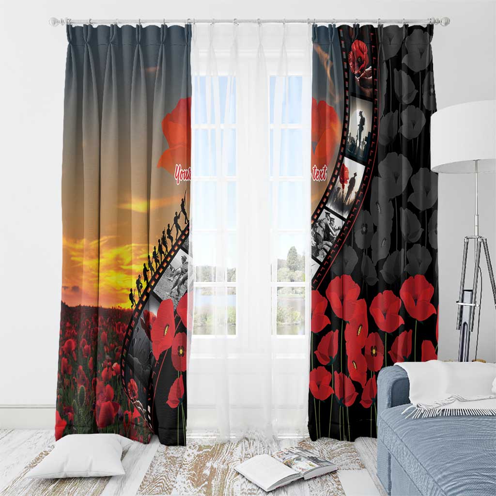 Personalised Remembering ANZAC Lest We Forget Window Curtain Vintage Film Frame Memorial Red Poppy