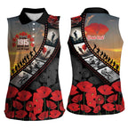 Personalised Remembering ANZAC Lest We Forget Women Sleeveless Polo Shirt Vintage Film Frame Memorial Red Poppy