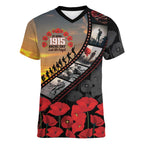 Personalised Remembering ANZAC Lest We Forget Women V-Neck T-Shirt Vintage Film Frame Memorial Red Poppy