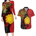 Platypus Aboriginal Art Style Couples Matching Long Sleeve Bodycon Dress and Hawaiian Shirt