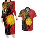 Platypus Aboriginal Art Style Couples Matching Long Sleeve Bodycon Dress and Hawaiian Shirt