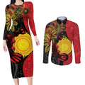 Platypus Aboriginal Art Style Couples Matching Long Sleeve Bodycon Dress and Long Sleeve Button Shirt