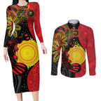Platypus Aboriginal Art Style Couples Matching Long Sleeve Bodycon Dress and Long Sleeve Button Shirt