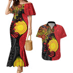 Platypus Aboriginal Art Style Couples Matching Mermaid Dress and Hawaiian Shirt