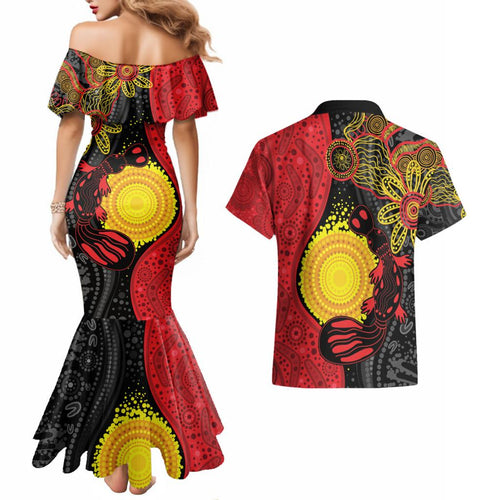 Platypus Aboriginal Art Style Couples Matching Mermaid Dress and Hawaiian Shirt