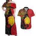 Platypus Aboriginal Art Style Couples Matching Off Shoulder Maxi Dress and Hawaiian Shirt