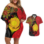 Platypus Aboriginal Art Style Couples Matching Off Shoulder Short Dress and Hawaiian Shirt