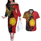 Platypus Aboriginal Art Style Couples Matching Off The Shoulder Long Sleeve Dress and Hawaiian Shirt
