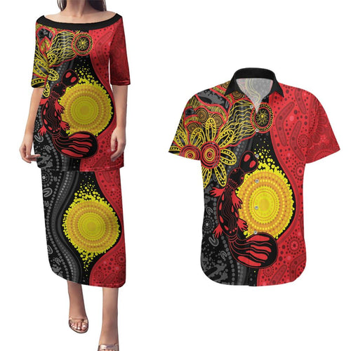 Platypus Aboriginal Art Style Couples Matching Puletasi and Hawaiian Shirt