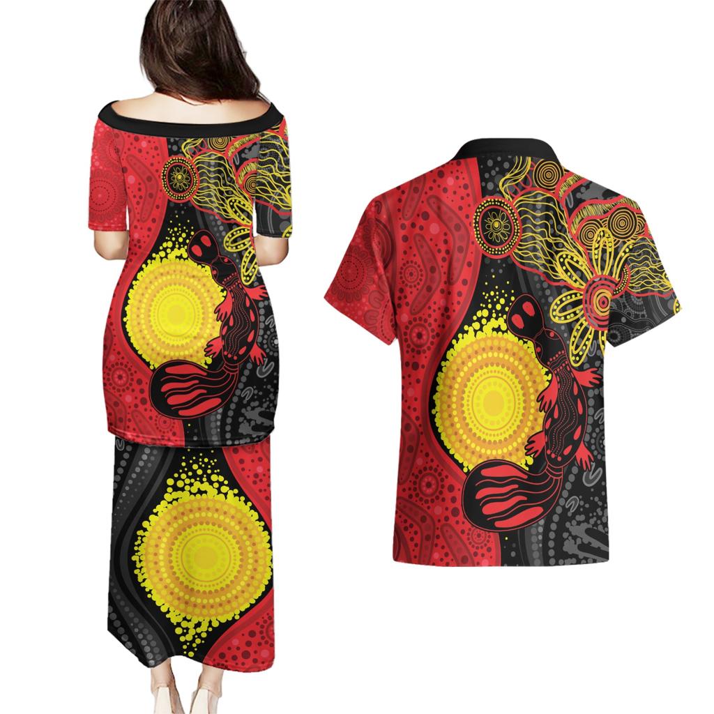 Platypus Aboriginal Art Style Couples Matching Puletasi and Hawaiian Shirt