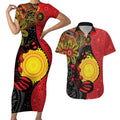 Platypus Aboriginal Art Style Couples Matching Short Sleeve Bodycon Dress and Hawaiian Shirt