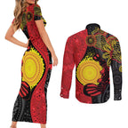 Platypus Aboriginal Art Style Couples Matching Short Sleeve Bodycon Dress and Long Sleeve Button Shirt