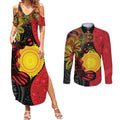 Platypus Aboriginal Art Style Couples Matching Summer Maxi Dress and Long Sleeve Button Shirt
