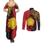 Platypus Aboriginal Art Style Couples Matching Summer Maxi Dress and Long Sleeve Button Shirt