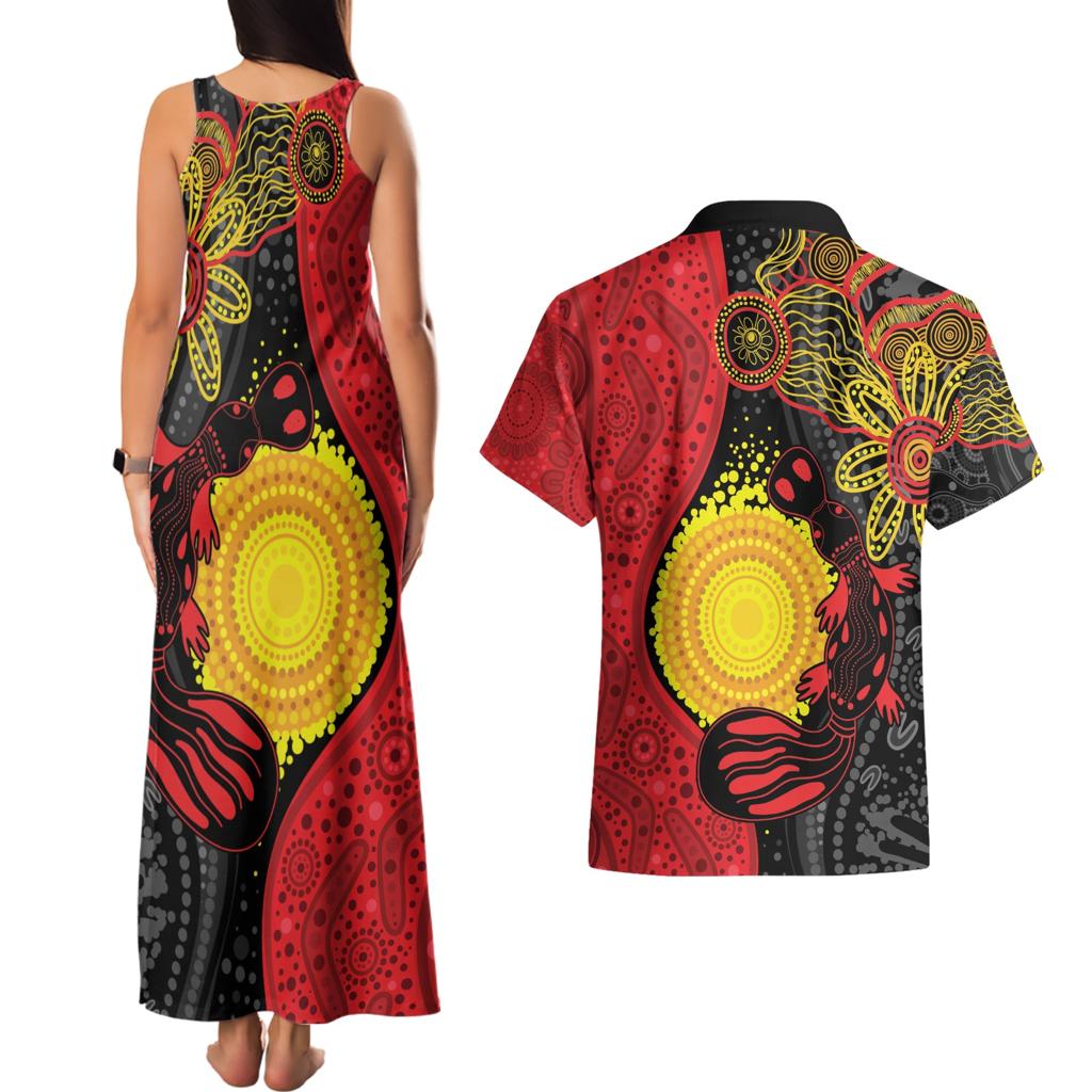 Platypus Aboriginal Art Style Couples Matching Tank Maxi Dress and Hawaiian Shirt
