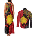 Platypus Aboriginal Art Style Couples Matching Tank Maxi Dress and Long Sleeve Button Shirt