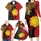 Platypus Aboriginal Art Style Family Matching Long Sleeve Bodycon Dress and Hawaiian Shirt