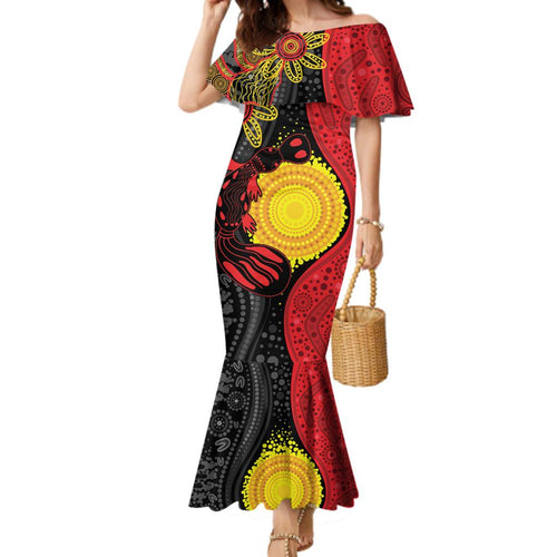 Platypus Aboriginal Art Style Family Matching Mermaid Dress and Hawaiian Shirt
