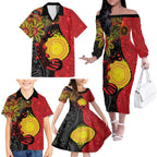 Platypus Aboriginal Art Style Family Matching Off The Shoulder Long Sleeve Dress and Hawaiian Shirt