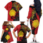 Platypus Aboriginal Art Style Family Matching Off The Shoulder Long Sleeve Dress and Hawaiian Shirt