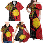 Platypus Aboriginal Art Style Family Matching Off Shoulder Maxi Dress and Hawaiian Shirt