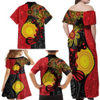 Platypus Aboriginal Art Style Family Matching Off Shoulder Maxi Dress and Hawaiian Shirt