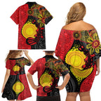 Platypus Aboriginal Art Style Family Matching Off Shoulder Short Dress and Hawaiian Shirt
