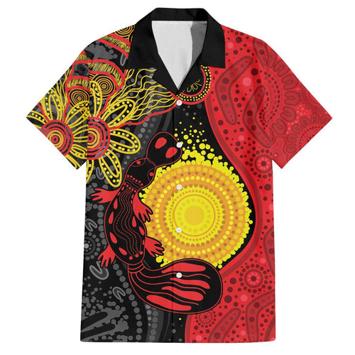 Platypus Aboriginal Art Style Family Matching Off Shoulder Short Dress and Hawaiian Shirt