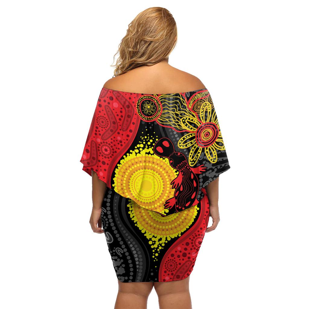 Platypus Aboriginal Art Style Family Matching Off Shoulder Short Dress and Hawaiian Shirt
