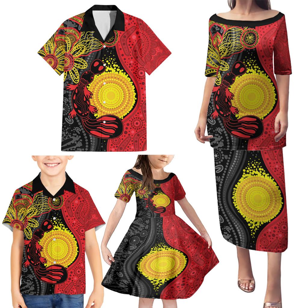 Platypus Aboriginal Art Style Family Matching Puletasi and Hawaiian Shirt