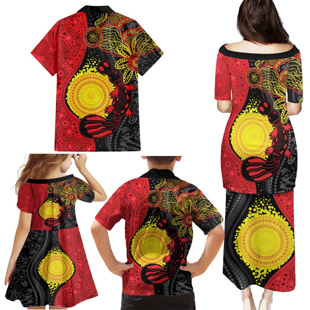 Platypus Aboriginal Art Style Family Matching Puletasi and Hawaiian Shirt