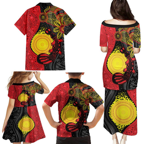 Platypus Aboriginal Art Style Family Matching Puletasi and Hawaiian Shirt