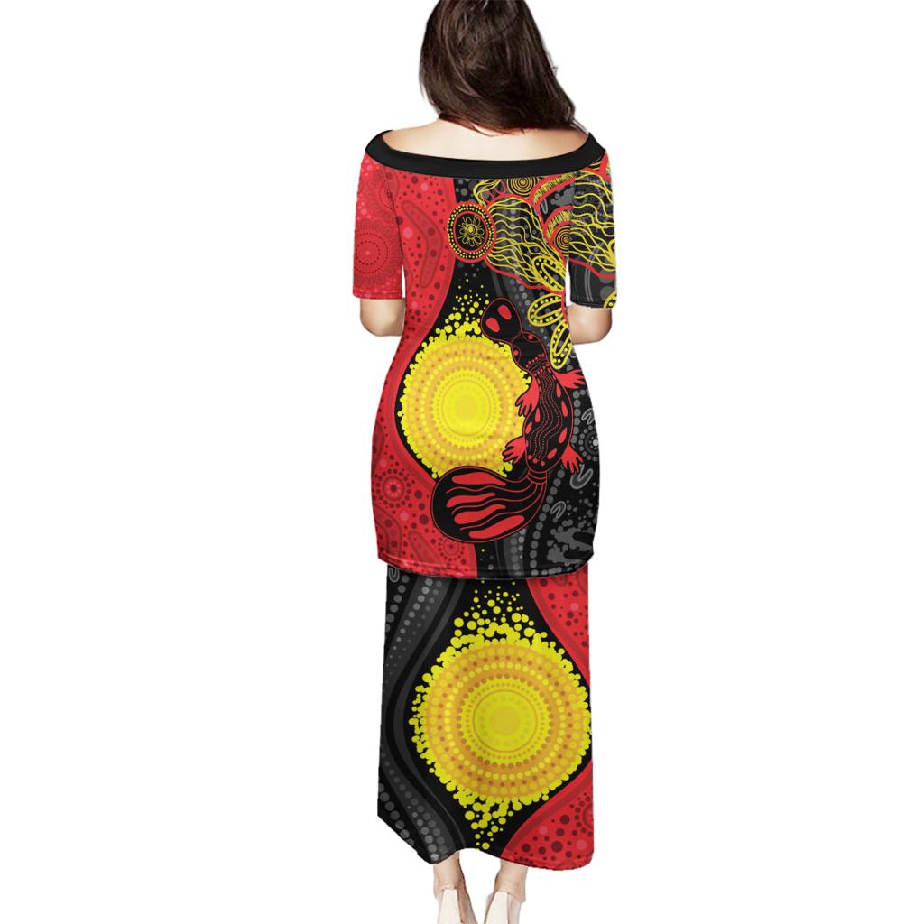 Platypus Aboriginal Art Style Family Matching Puletasi and Hawaiian Shirt