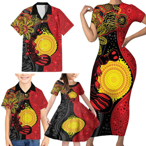 Platypus Aboriginal Art Style Family Matching Short Sleeve Bodycon Dress and Hawaiian Shirt