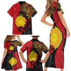 Platypus Aboriginal Art Style Family Matching Short Sleeve Bodycon Dress and Hawaiian Shirt