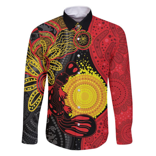 Platypus Aboriginal Art Style Family Matching Short Sleeve Bodycon Dress and Hawaiian Shirt