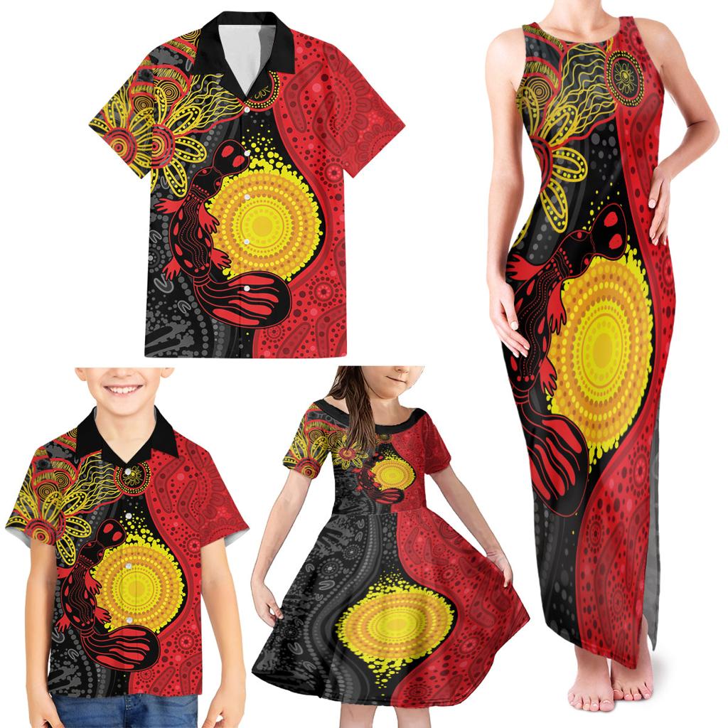 Platypus Aboriginal Art Style Family Matching Tank Maxi Dress and Hawaiian Shirt