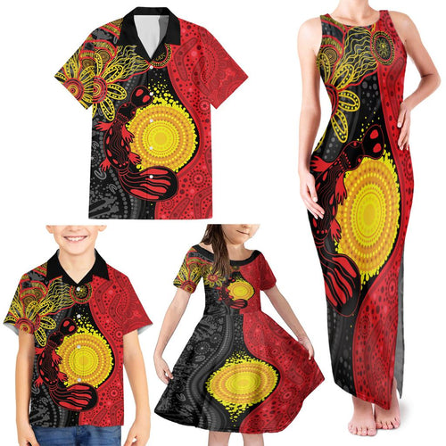 Platypus Aboriginal Art Style Family Matching Tank Maxi Dress and Hawaiian Shirt