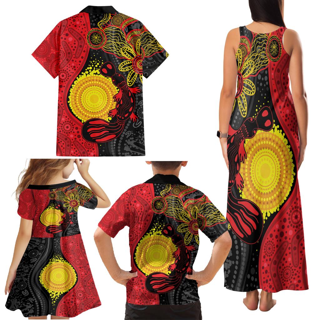 Platypus Aboriginal Art Style Family Matching Tank Maxi Dress and Hawaiian Shirt