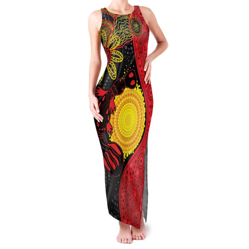 Platypus Aboriginal Art Style Family Matching Tank Maxi Dress and Hawaiian Shirt