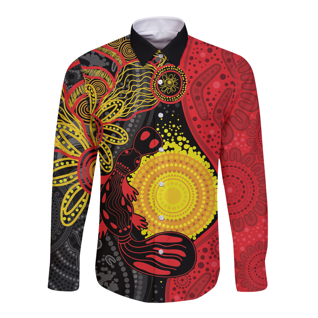 Platypus Aboriginal Art Style Long Sleeve Button Shirt