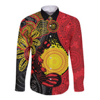 Platypus Aboriginal Art Style Long Sleeve Button Shirt