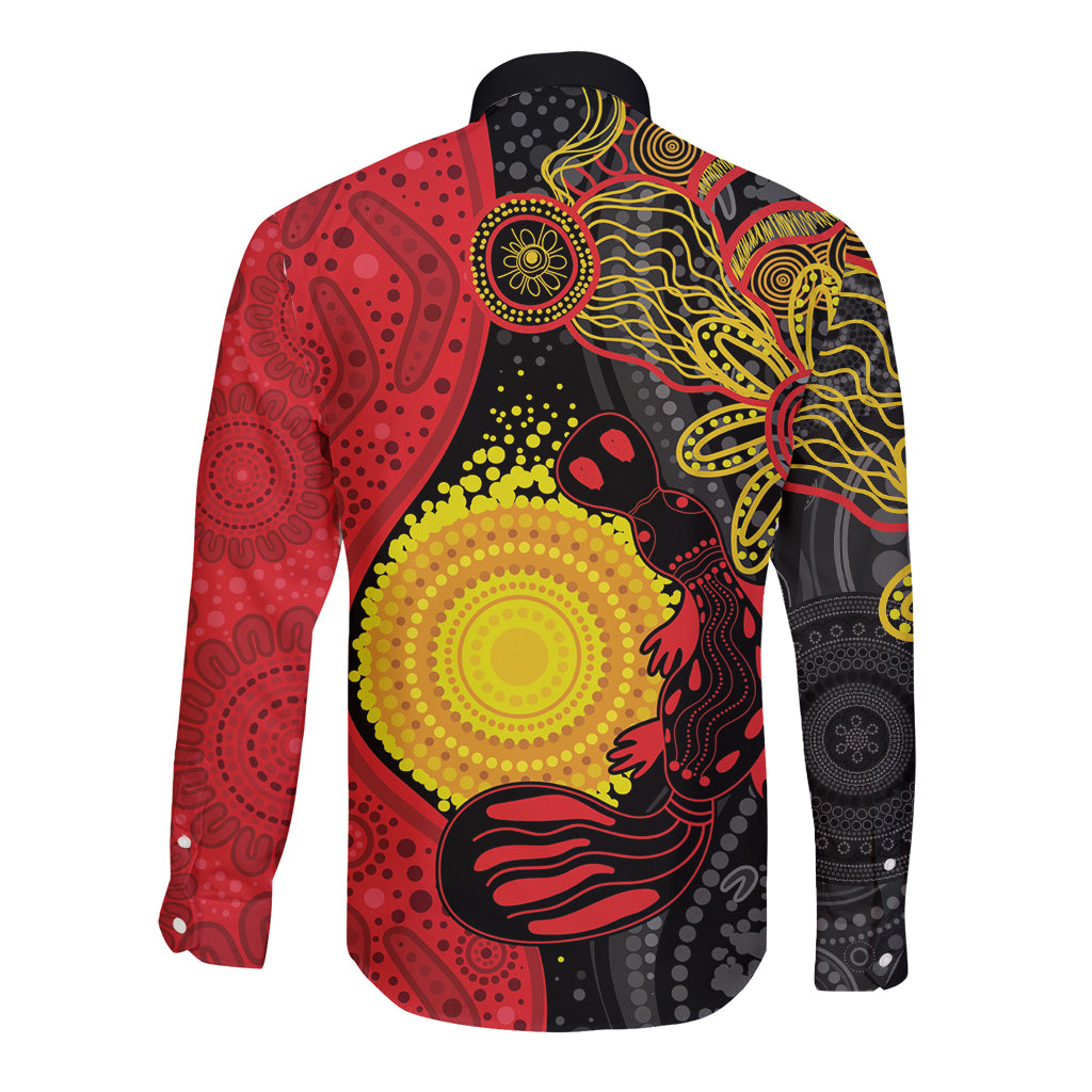 Platypus Aboriginal Art Style Long Sleeve Button Shirt