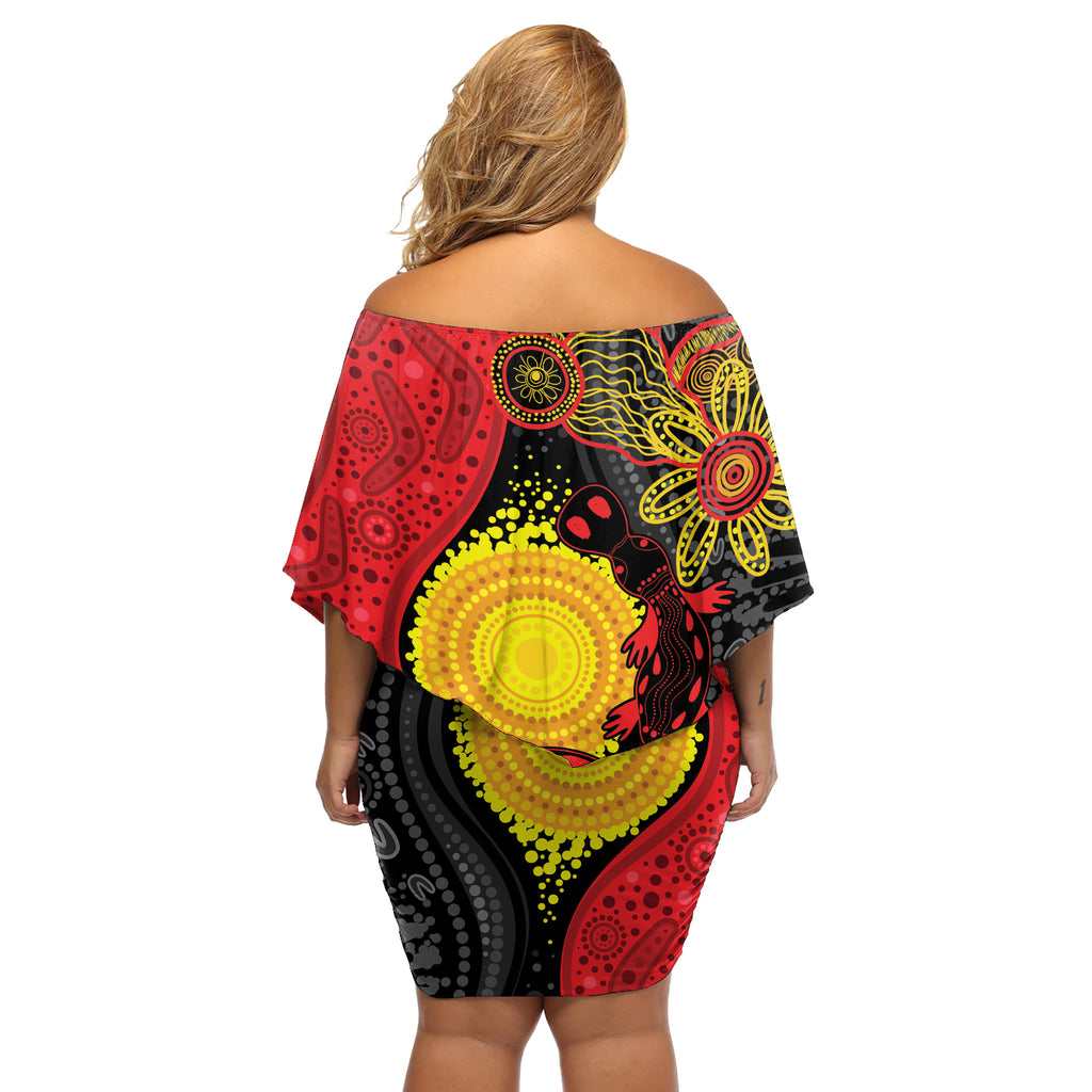 Platypus Aboriginal Art Style Off Shoulder Short Dress
