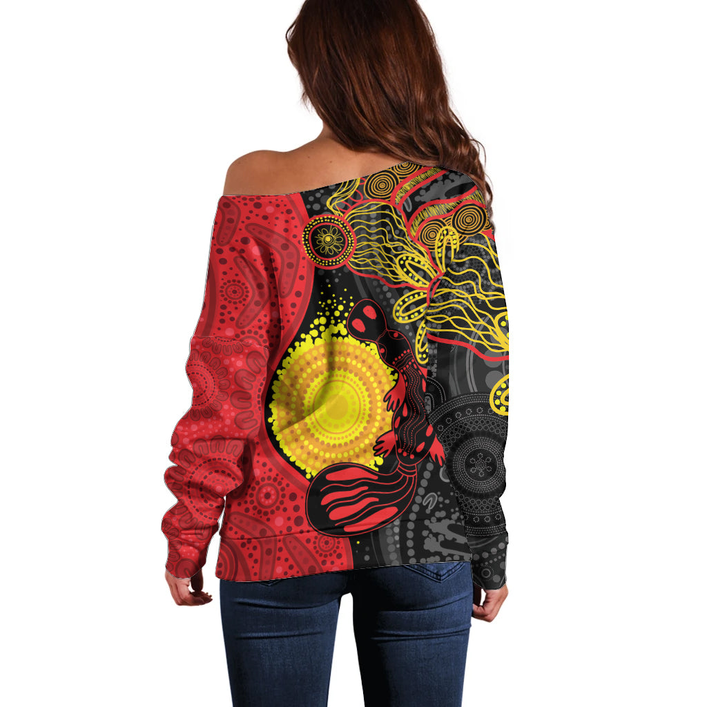 Platypus Aboriginal Art Style Off Shoulder Sweater