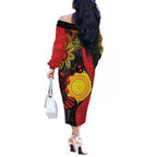 Platypus Aboriginal Art Style Off The Shoulder Long Sleeve Dress