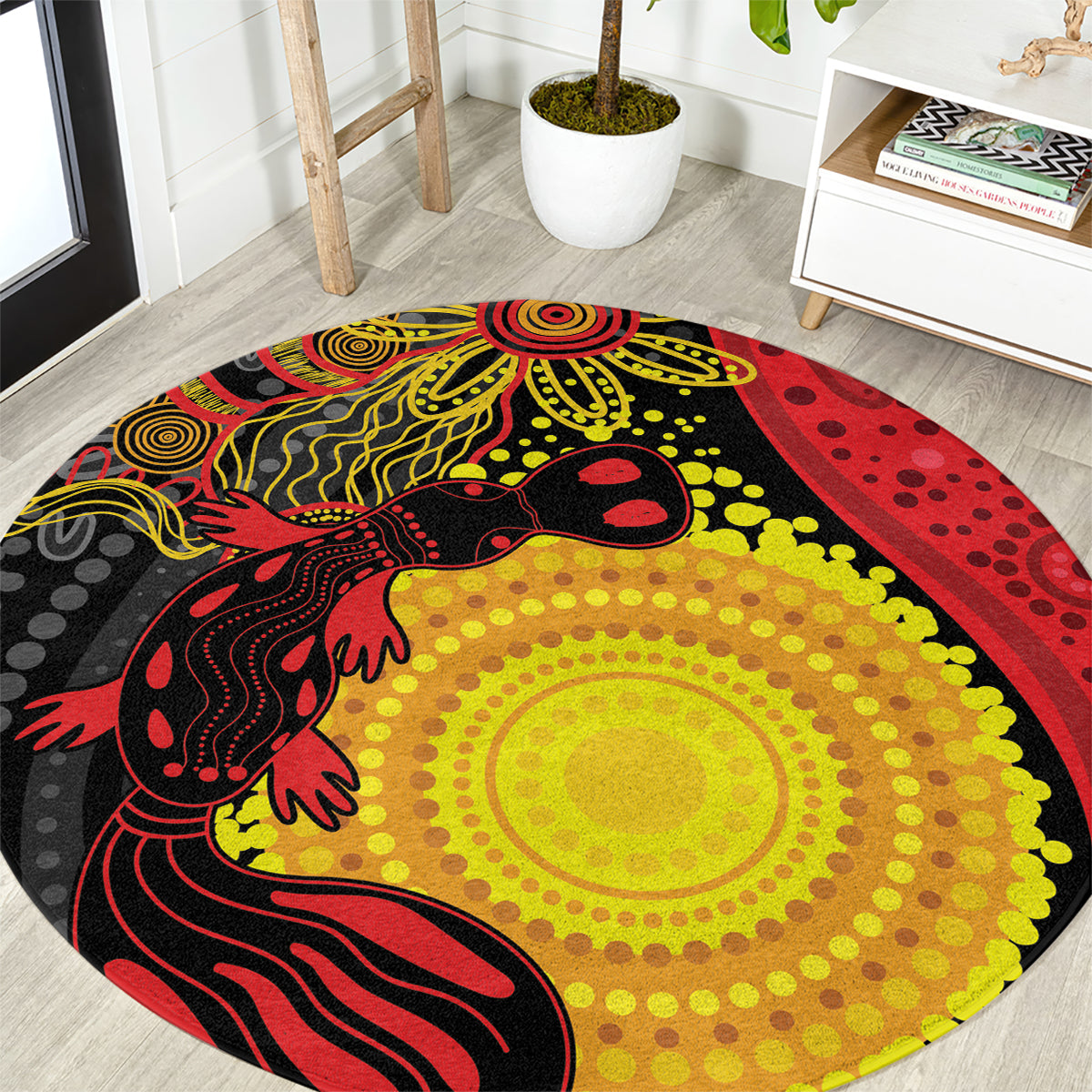 Platypus Aboriginal Art Style Round Carpet